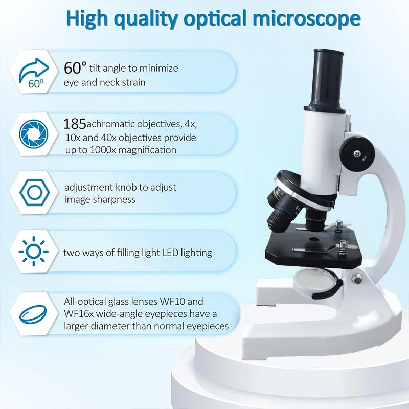 40X-2000X Magnification Microscope for Kids Adults with LED Light & Phone Adapter, Includes Slides Science Educational Kit for S