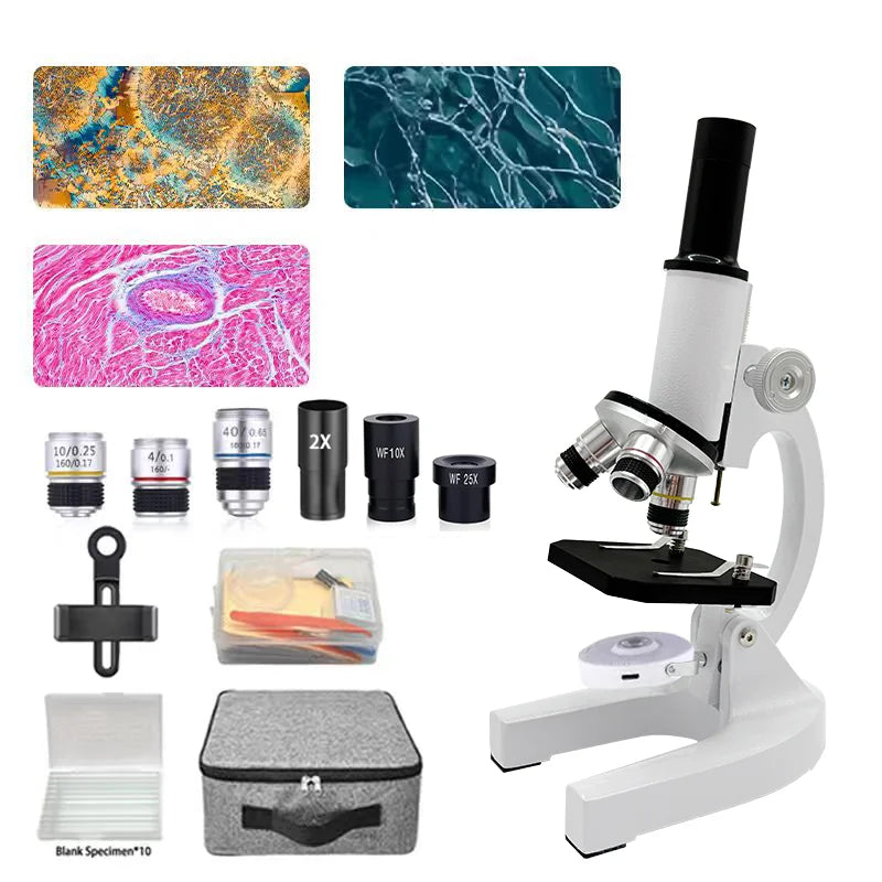 40X-2000X Magnification Microscope for Kids Adults with LED Light & Phone Adapter, Includes Slides Science Educational Kit for S